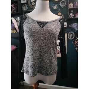 Grey top with black lace sleeves